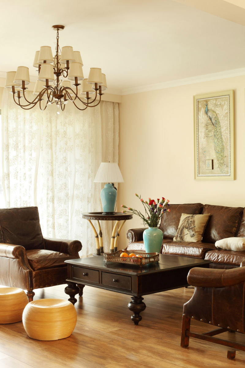 简约复古美式设计客厅皮艺沙发设计图