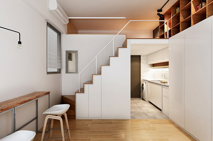 简约风格loft单身公寓楼梯装修效果图
