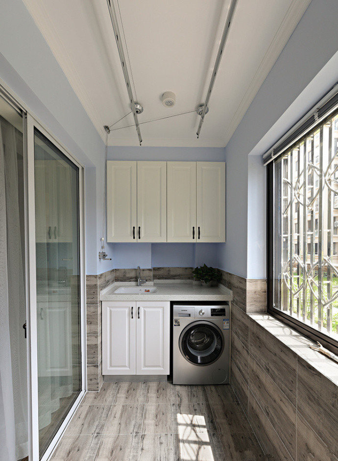 中式风格阳台洗衣机组合柜装修布局图