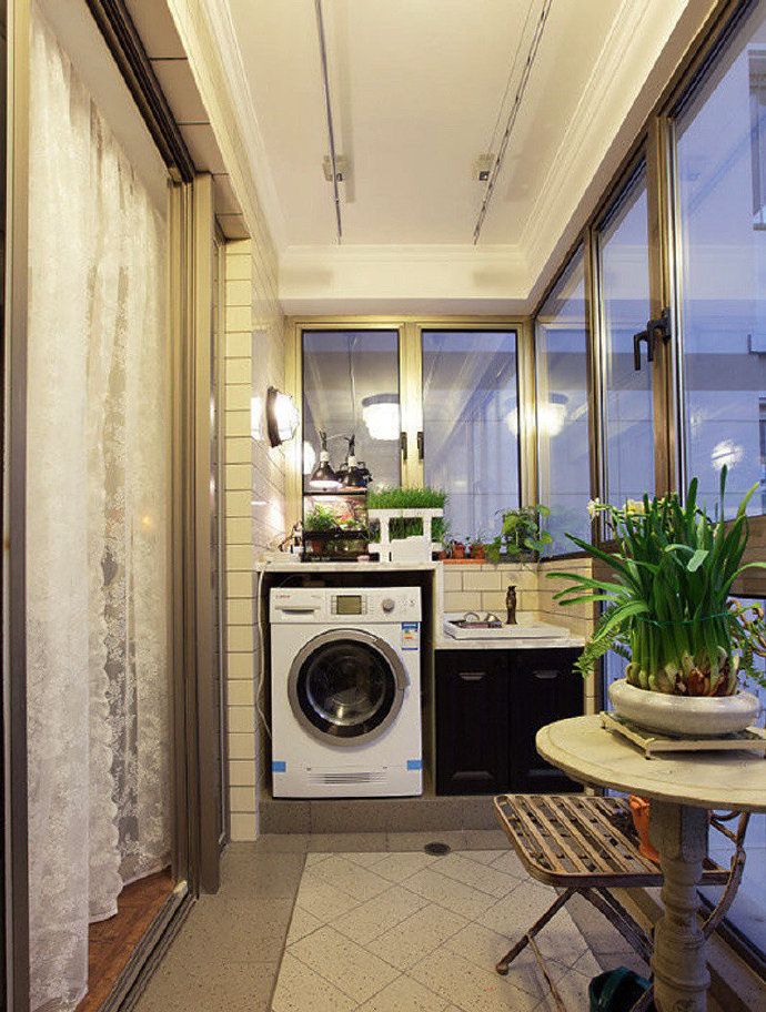 中式简约阳台洗衣机装修欣赏图