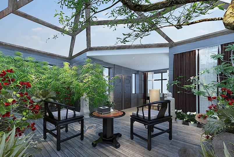 新中式风格阳台花园设计效果图