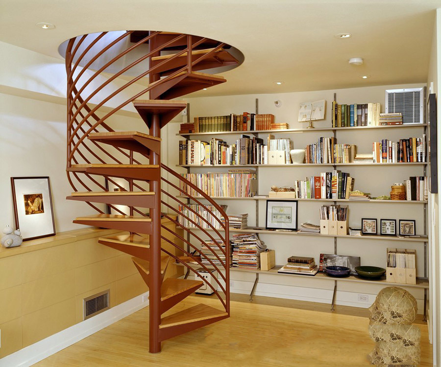 中式风格书房旋转楼梯装修设计图