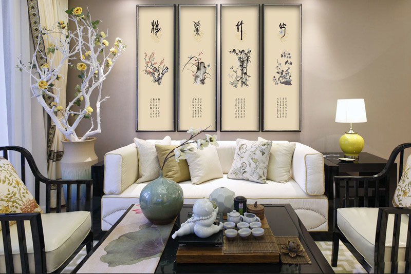 中式风格精致客厅装饰画装修设计图