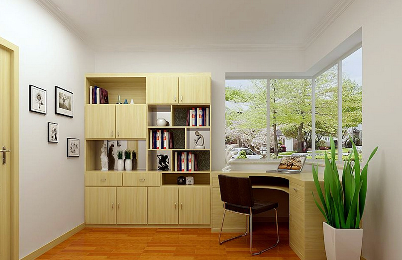 自然朴素两居室书房整体书柜装修效果图